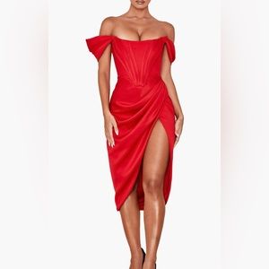 New, never worn House of CB red corset satin dress.